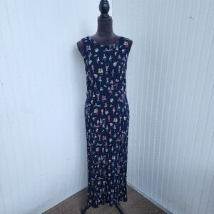 Stonebridge Women's Maxi Sleeveless Dress Print Navy Blue Crinkle Fun Stretch M